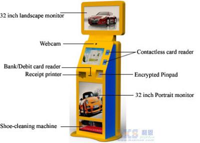 China Shoe-cleaning Machine Free Standing Kiosk Three Screens Only One PC Controls for sale