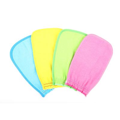 China Solid Color Fastness Shrink Low Skin Friendly Good Air Permeability High Quality Skin Care Product Body Scrub Viscous Exfoliating Fabric Bath Glove for sale