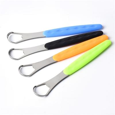 China For Home Use Metal Tongue Brush Kids Stainless Steel Tongue Scraper Cleaner Brush Helps Fight Bad Breath for sale