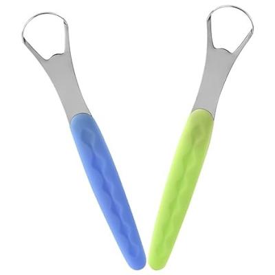 China For Home Use Tongue Scraper Cleaner Stainless Steel Tongue Scrapers 100% Metal Tongue Brush Set for Oral Care for sale