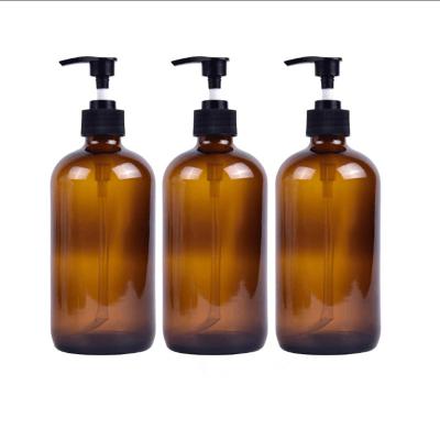 China Bathroom Use 8oz 16oz 32oz Boston Round Chemical / Home Use Pump Glass Bottle For Shampoo Body Lotion Liquor Soap for sale