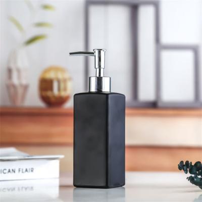 China Wholesale Luxury Black Luxury Black Shampoo/Hand Sanitizer Square 12oz 350ml 500ml Lotion Soap Bottle Body Hand Wash Glass Sanitizer Bottles With Pump Lid for sale