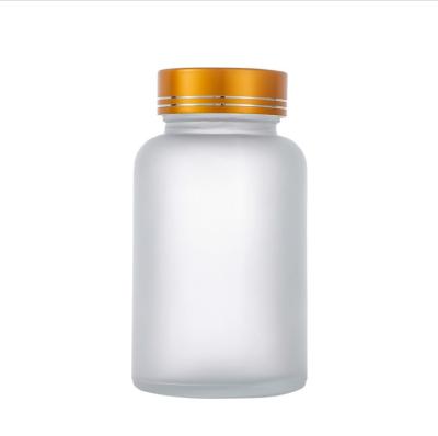 China 4oz chemical clear/frosted glass pill supplement capsule bottle with safety aluminum seal lid pharmaceutical glass packaging for sale