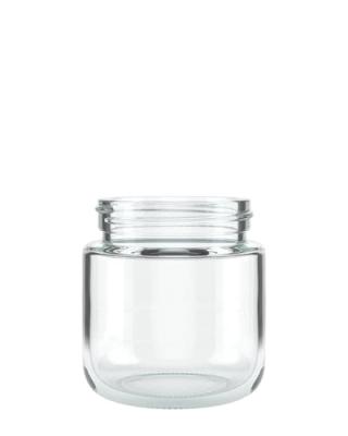 China Face/Eye Cream Spice Jar 120ml Empty Transparent Glass Jar Storage Glass Holders With White Child Resistant Double-Layer Safety Lid Glass Containers for sale