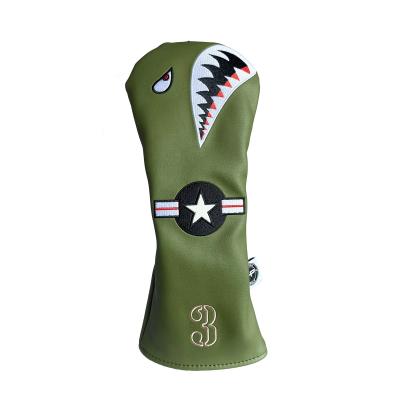 China Protect Golf Clubs Yopral Custom Shark Green Leather Golf Cover #3 Wood Wooden Club Headcovers for sale