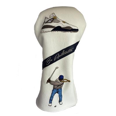 China Yopral PU Embroidery Golf Logo 460cc Hybrid Head Cover Custom Wood Waterproof White Club Leather Golf Driver Headcover for sale