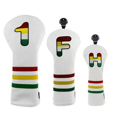 China Custom Style Unisex Stripe Business Golf Putter White Leather Wooden Head Cover Accepted Customized for sale