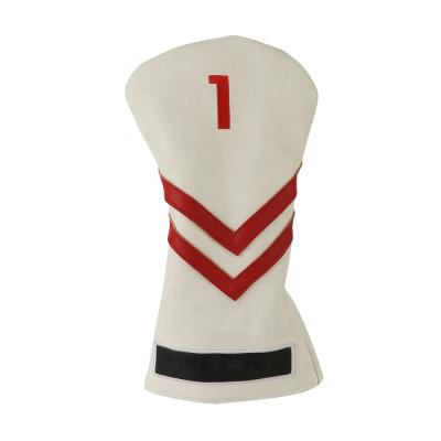 China Embroidery Yopral 2022 Logo White Pu Leather With Promotional Custom Number Sale Red Stripes Golf Driver Golf Clubs Head Cover for sale