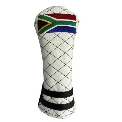 China Protect Headcover South Africa Custom Rhombic Lattice Embroidery Golf Style Flag Golf Clubs Country PU X Golf Club Leather Hybrid Cover for sale