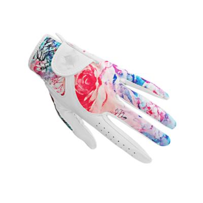 China Wholesale Custom Made Wearable Printed Colorful Breathe Free Women Leather Trim Driving Golf Gloves for sale