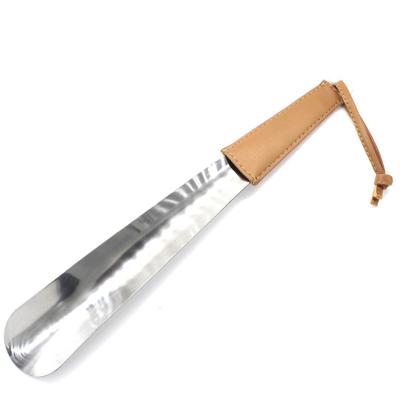 China 100% Handmade Leather Portable 38cm Long Stainless Steel Shoe Horns For Seniors for sale