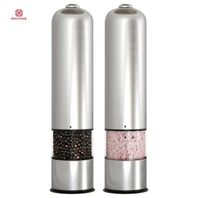 China Sustainable Automatic Sea Salt Mills Refillable Electric Salt Mills Battery Operated Stainless Steel Spice and Pepper Grinder Set with Light for sale