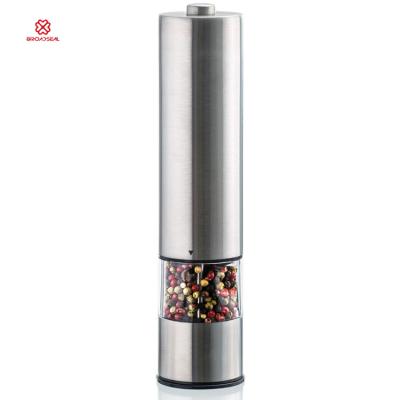 China Durable Adjustable Ceramic Grinder Battery Operated Stainless Steel Pepper Mill One Handed Operation Electric Salt And Pepper With Light for sale