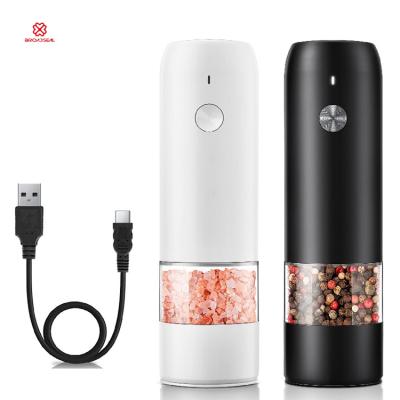 China Viable Adjustable Coarseness LED Rechargeable Handed Automatic Sea Salt Spice Mill Rechargeable Electric Salt and Pepper Grinder Set for sale