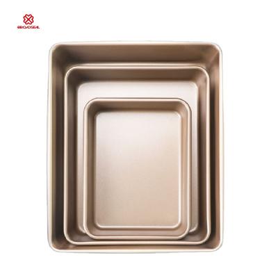 China Disposable Pan Baking Tray Non-Stick Oven Mold Cake Pan Heavy Duty Carbon Steel Champagne Gold Bakeware Set Rectangle for sale