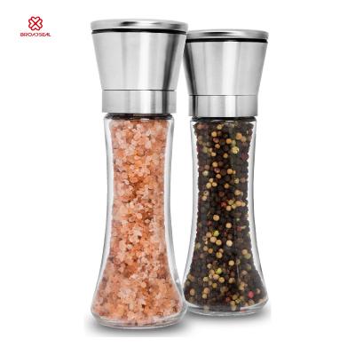 China Viable Adjustable Crude Himalayan Crusher Tall Glass Salt Spice Sea Salt and Pepper Shakers Stainless Steel Salt and Pepper Grinder for sale