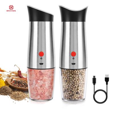 China Confirmed Bottle Automatic Gravity 120ML Salt and Pepper Grinder Electric USB Pursuit Salt and Pepper Grinder Set for sale