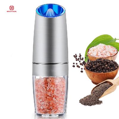 China Viable Adjustable Automatic Electric Grinder Salt and Pepper Crusher Set Stainless Steel Coarse Salt and Pepper Grinder Gravity with LED Light for sale