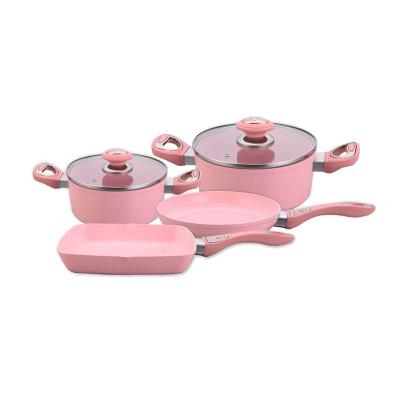 China Wholesale 4pcs Sustainable Rose Aluminum Stylish Heat Resistant Coating Cooking Pots and Pans Cookware Set for sale