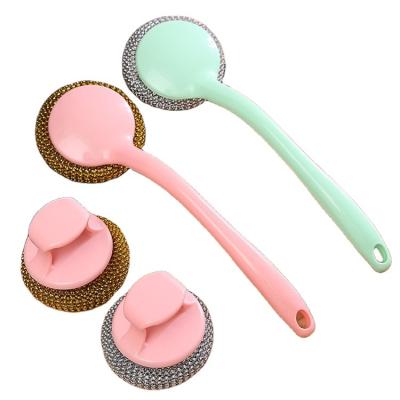 China Viable Logo Scrubbing Steel Wire Ball Brush Pot Pan Kitchen Cookware Cleaning Tool Cleaning Wire Ball Brush for sale