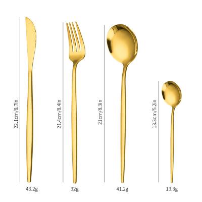 China Nordic Viable Stainless Steel Dinnerware Elegant Amazon Gold Cutlery Fork Knife Black Spoon 4-Piece Set Portuguese Household Tableware for sale