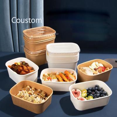 China Disposable Waterproof Food Packing Crate Kraft Paper Box With Rounded Corners Custom Design Disposable Food Packaging With Lid for sale