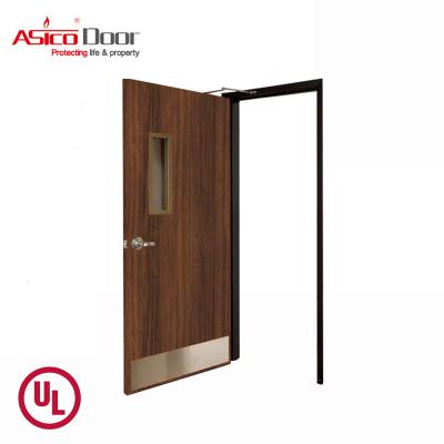 China ASICO Wood UL Listed 1.5 Hour Fire Rated Solid Wood Flush Door For High Rise Residential And Commercial Building for sale