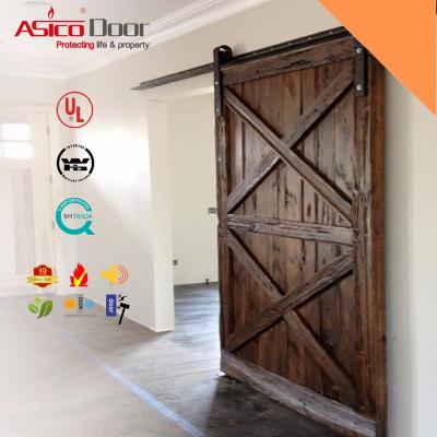 China Hot Sales ASICO Oak Style Teak Rustic American Solid Glass Pine Lifting Wood Sliding Barn Door for sale