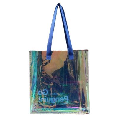 China arming & Reusable Colorful Laser PVC Disarmament Clear Tote Shopping Bags With Custom Printed Logo for sale