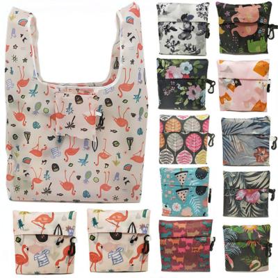 China Hot Sale Folding Cheap Polyester Folded Reusable Shopping Portable Multi-design Recycle Bag Eco-friendly for sale