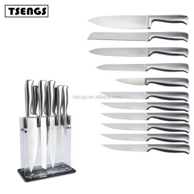 China Hot Sale Disposable Kitchen Stainless Steel Knife 12pcs Set With Acrylic Block for sale