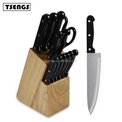 China 13pcs Lowest Price Disposable Stainless Steel Kitchen Knife Set With Wooden Butcher Block for sale