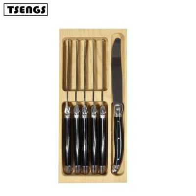 China Sustainable Laguiole Cutlery Set 6pcs Stainless Steel Cheese Butter Knife With Stand Wooden Case for sale