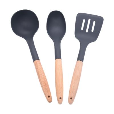 China Sustainable Utensils With Wooden Handle Kitchen Utensils Set 3 Piece Food Grade Nylon Tools for sale