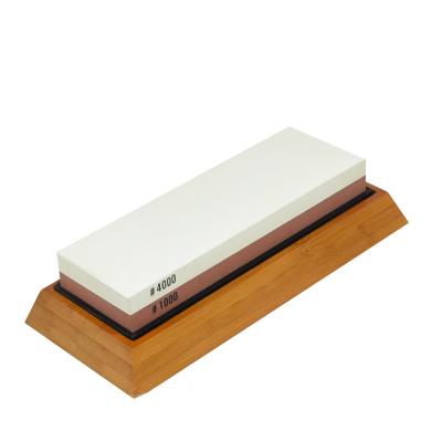 China Sustainable Whetstone Knife Sharpener Stone 2 Side Grit 1000 / 4000 Whetstone With Bamboo Base for sale