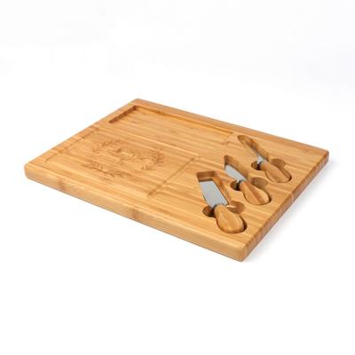 China Sustainable Bamboo Cheese Serving Tray Hard Cheese Fork, Knife, Spreader Cheese Board Set for sale