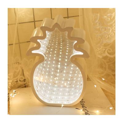 China Creative Originality 3d Battery Operated Pineapple Double Sided Tunnel Lamp Led Mirror Night Light For Bedroom Living for sale