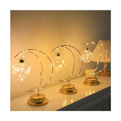 China New 2022 Iron Moon Night Light Hot Sale Handmade Customized Battery Operated Decorative Lamp For Bedroom for sale