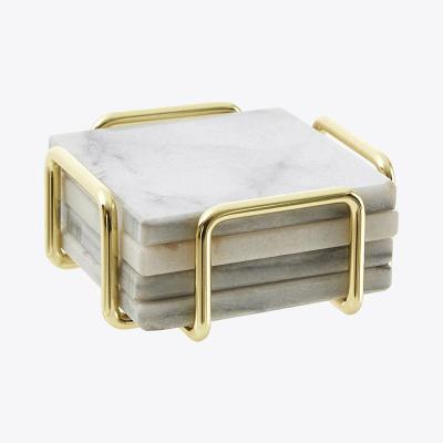 China Viable Hot Sale High Quality Hexagon White Marble Coaster With Gold Line for sale