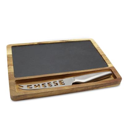 China High Quality Custom Wholesale Disposable Hot Sale Acacia Slate &Wood Cheese Board Set With Knives for sale