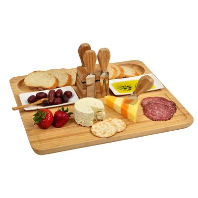 China Large Disposable Custom Kitchen Tray For Cheese Serving Food Grade Bamboo And Ceramic Knives And Bowl for sale