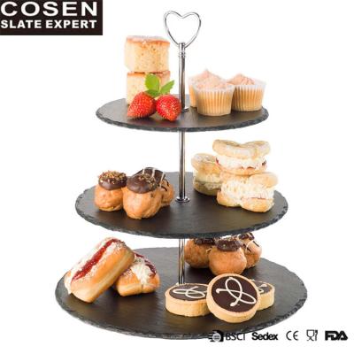 China Wholesale 3 Tier Disposable Slate Cake Stand Round Serving Tray for sale