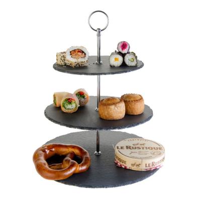 China Disposable Chinese Supplier 3 Tier Natural Stone Slate Cake Stand For Wholesale for sale