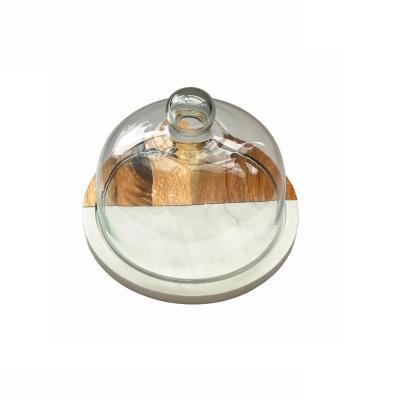 China China Sustainable Factory New Unique Marble and Acacia Wood Style Cheese Board with Cake Glass Dome for sale