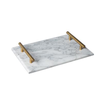 China China Eco-friendly Factory Wholesale Natural Marble Serving Tray With Gold Handle for sale