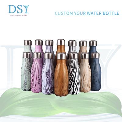 China RTS Sustainable New Design Customized Stainless Steel Outdoor Sport Shape Cola Brown Woodgrain Girls Water Bottle 500ML Drinking Bottles for sale