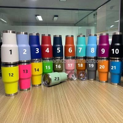 China Low MOQ Wholesale Viable 30oz Powder Matte Color Stainless Steel Insulated Glasses Tumbler With Flip Lid Regular Coating Tumbler for sale