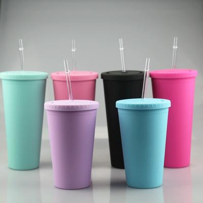 China Customized Acrylic Tumbler Viable Double Vacuum Insulated Flat Lid 16 24 oz Matte Skinny Tumblers With Straw for sale