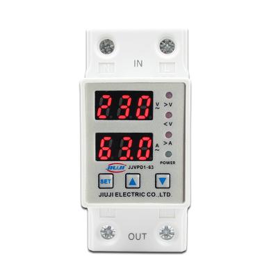 China JIW 63A DinRail 230V adjustable over and under voltage protector relay protection device with overload over current protection for sale