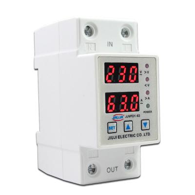 China JIW 63A 230V adjustable over and under voltage protector relay protection device over current protection DinRail overload for sale